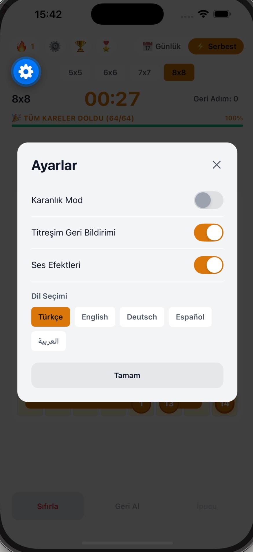 Ayarlar Modalı