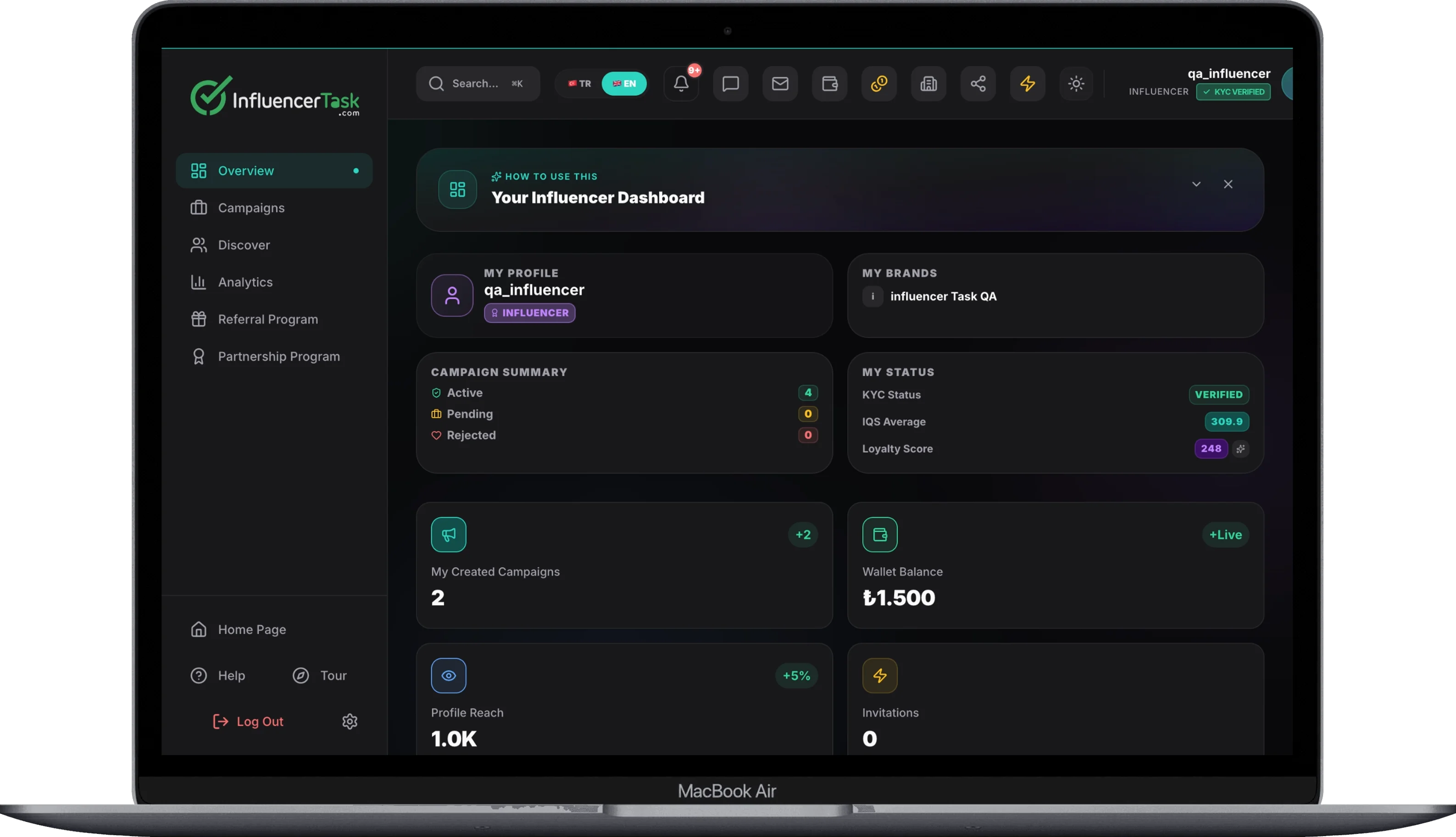 Creator Operations Dashboard & Live Wallet