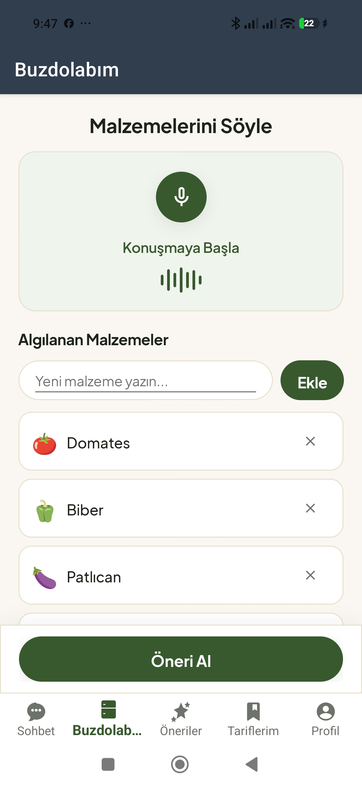 Buzdolabım ve Sesli Malzeme Girişi