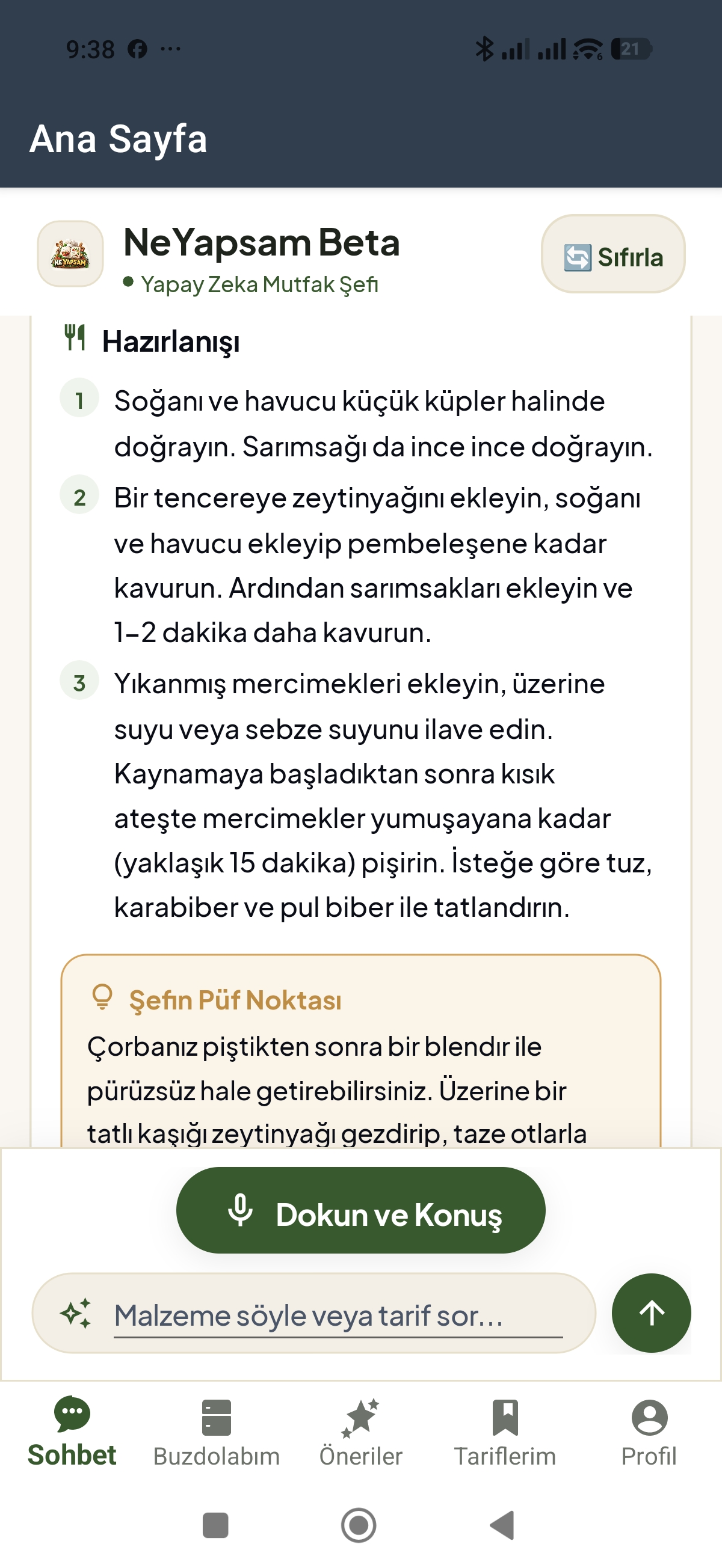 AI Mutfak Şefi Önerisi